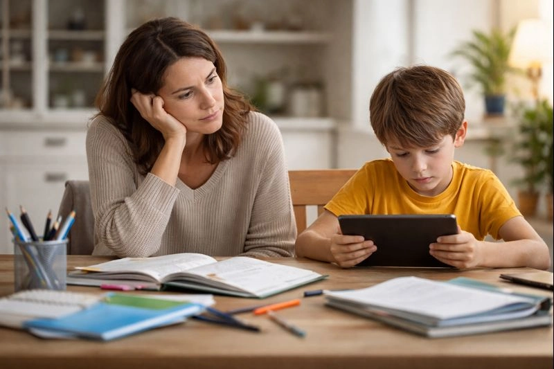 Child looking bored with traditional learning materials
