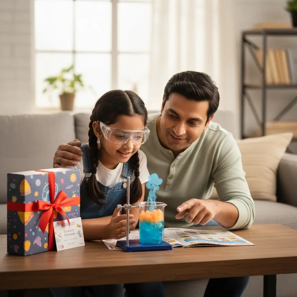Child excitedly opening MEL Science gift